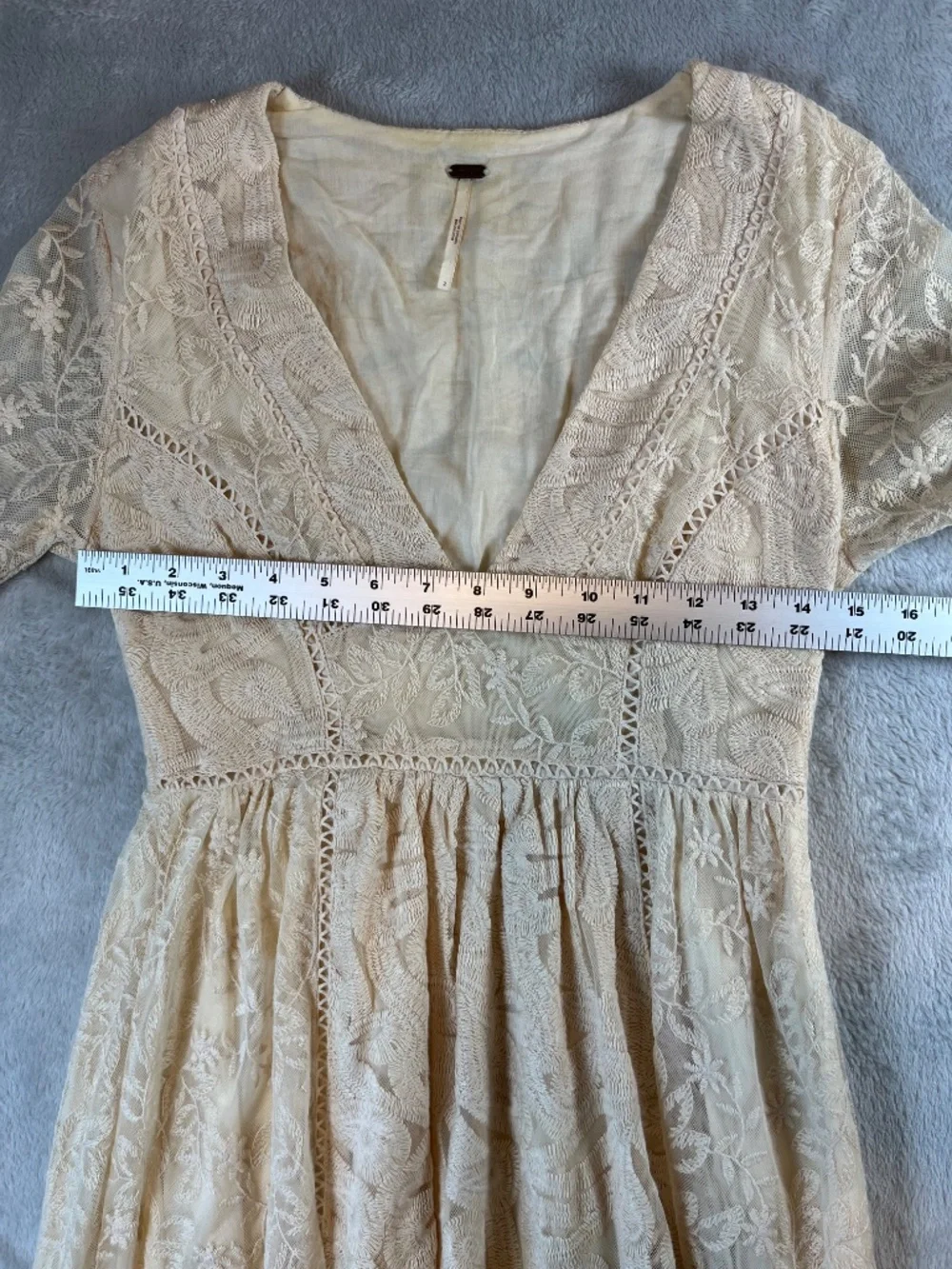 Free People Mountain Laurel Lace Crochet Mide Dress Ivory Boho Romantic sz 2